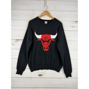 Chicago Bulls Sweater Mens Large Black NBA Basketball Ultra Game Crewneck
